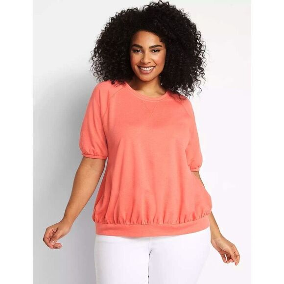 Lane Bryant French Terry Crewneck Sweatshirt Tee Coral Pink  Size 30/32 NWT - Picture 1 of 8